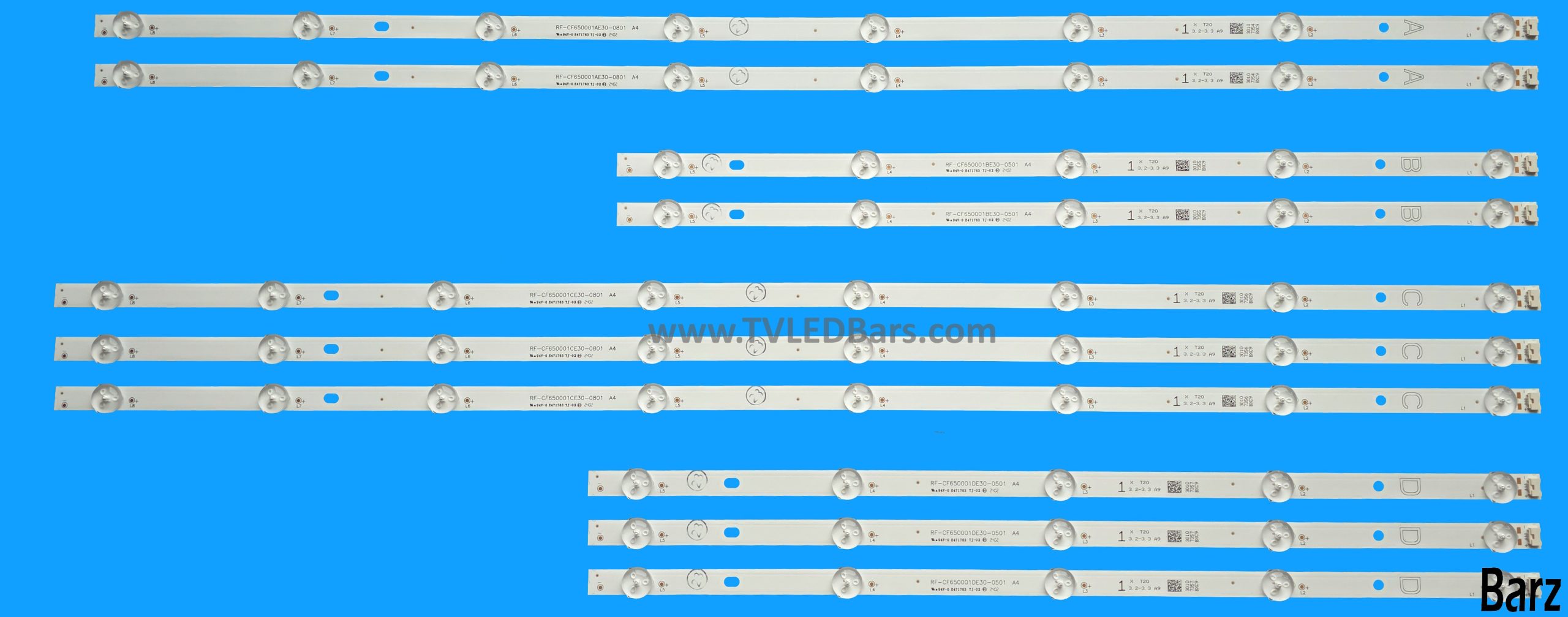 Barz LED Backlight Array Vestel 65" VES650QNTL-2D-N41 VES650QNTS-2D-N41 VES650QNTB-2D-N41 N42 N43 N44 RF-CF650001AE30-0801 + RF-CF650001CE30-0801 + RF-CF650001DE30-0501 + RF-CF650001BE30-0501 10pcs